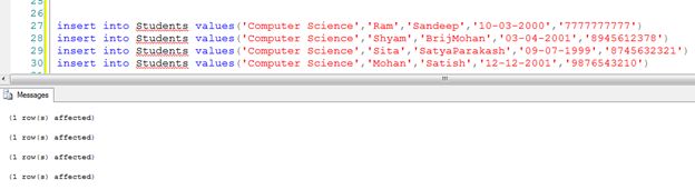 Student names of Computer Science